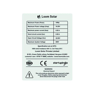 Loom Solar Panel 10 watt - 12 volt for Mobile Charging